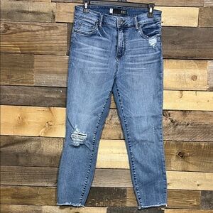 Kut from the Kloth Stretchy Connie High Rise Crop Skinny Blue Distressed Jeans